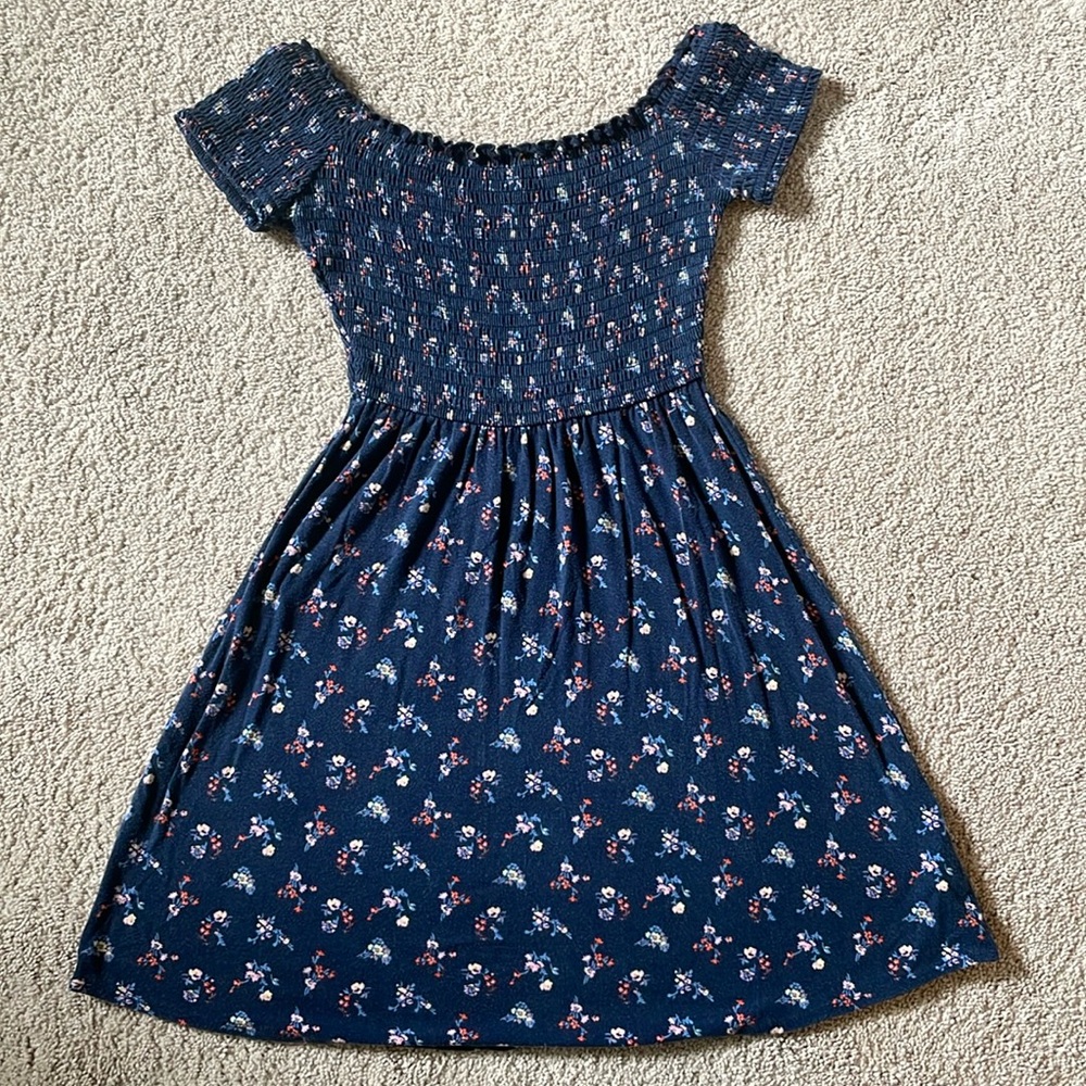 Hollister Dark Lilac Floral Off The Shoulder Dress